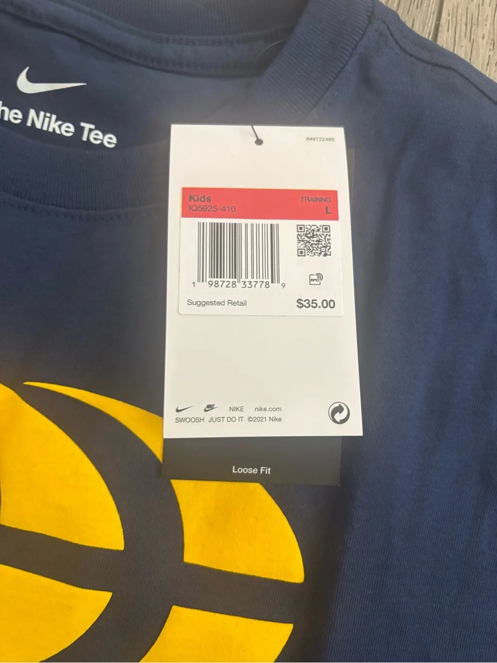 Nike kids Navy T-Shirt with Yellow Logo